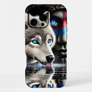 Native Warrior and Wolf Moonlit Reflection iPhone 16 Pro Max Case