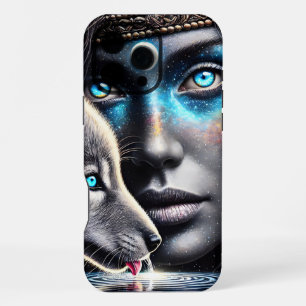 Native Warrior and Wolf Under Moonlight iPhone 16 Pro Max Case