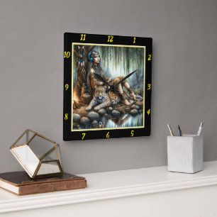 Native Wisdom: Tiger's Roar Mountain's Peak Square Wall Clock