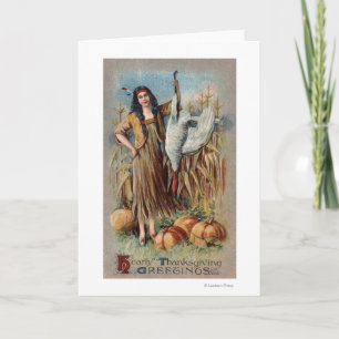 Native Woman Holding Turkey Holiday Card