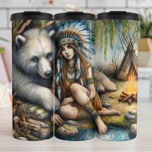 Native Woman, White Bear Thermal Tumbler