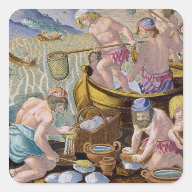 Natives Fishing for Giant Clams on the Indus, plat Square Sticker (Front)