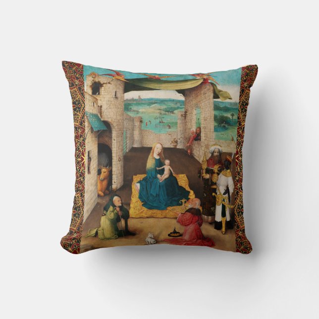 NATIVITY,ADORATION OF MAGI by BOSCH Christmas Cushion (Front)