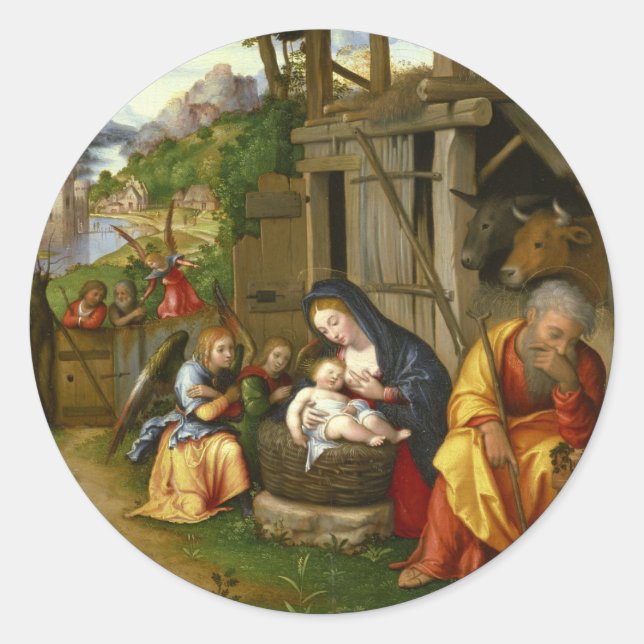Nativity and Child Angels  c1515 Classic Round Sticker (Front)