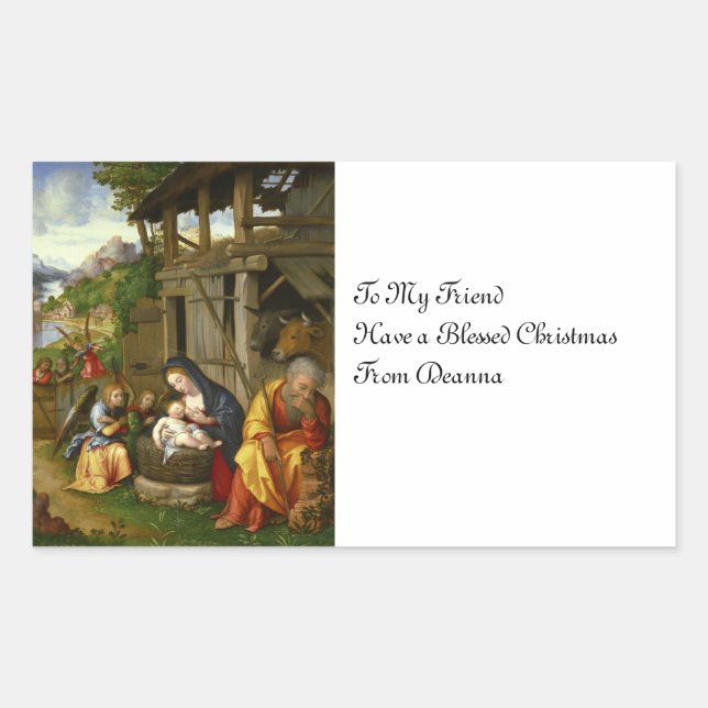 Nativity and Child Angels  c1515 Rectangular Sticker (Front)