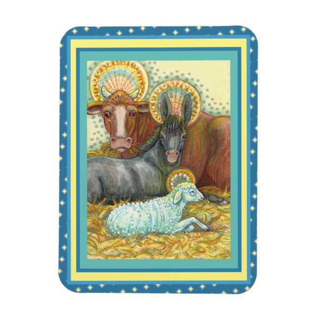 NATIVITY ANIMALS IN STABLE, OX, DONKEY & SHEEP MAGNET (Vertical)