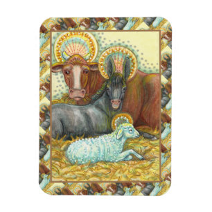 NATIVITY ANIMALS IN STABLE, OX, DONKEY & SHEEP MAGNET