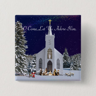 Nativity at Church 15 Cm Square Badge