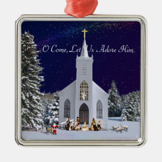 Nativity at Church Metal Tree Decoration
