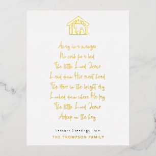 Nativity Away In A Manger Lyrics Name Real Foil Holiday Postcard