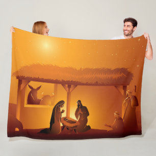 Nativity Baby Jesus Mary Joseph Christmas Fleece Blanket