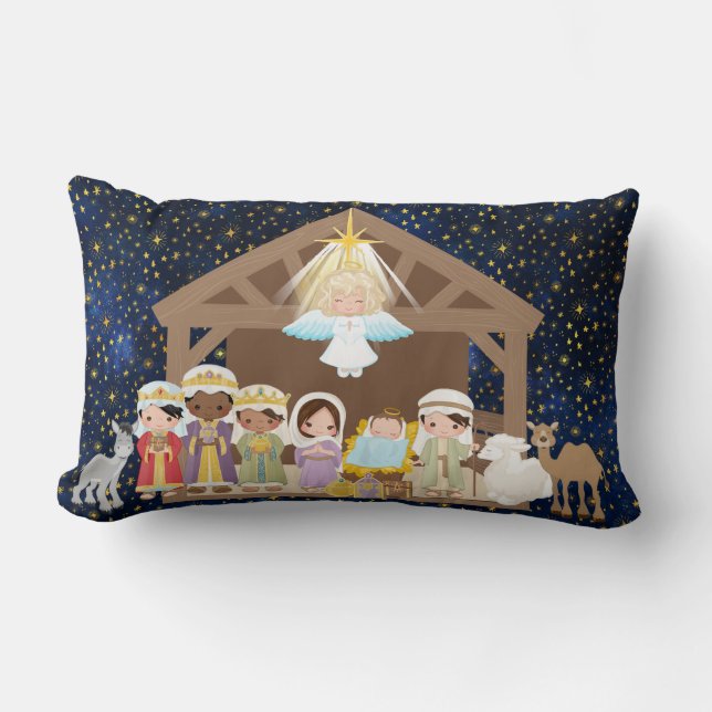 Nativity Baby Jesus Three Wise Men Stable  Pillow (Front)