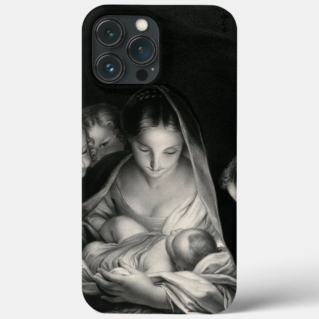 Nativity Baby Jesus Virgin Mary Angels Black White Case-Mate iPhone Case (Back)