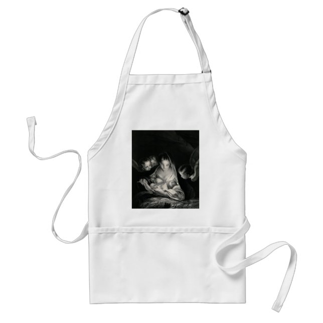 Nativity Baby Jesus Virgin Mary Angels Black White Standard Apron (Front)