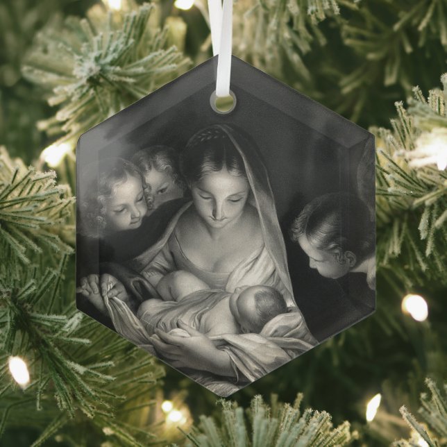 Nativity Baby Jesus Virgin Mary Angels Christmas Glass Tree Decoration (Insitu)