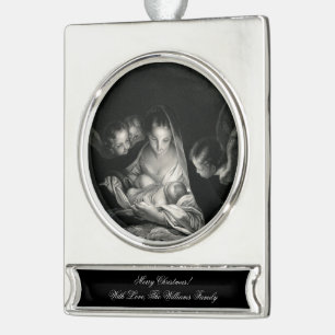 Nativity Baby Jesus Virgin Mary Angels Christmas Silver Plated Banner Ornament