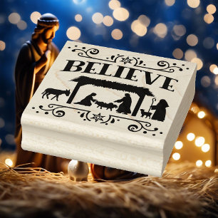 Nativity Believe Christmas Ink Rubber Stamp