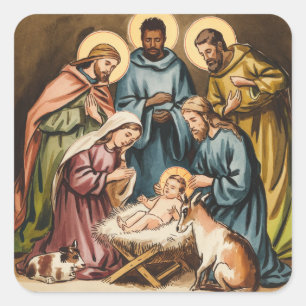 Nativity birth of jesus square sticker
