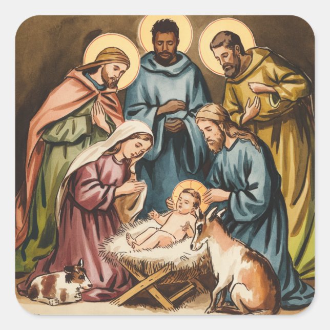 Nativity birth of jesus square sticker (Front)