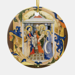 NATIVITY , BLUE AND GOLD Gem stone Ceramic Tree Decoration