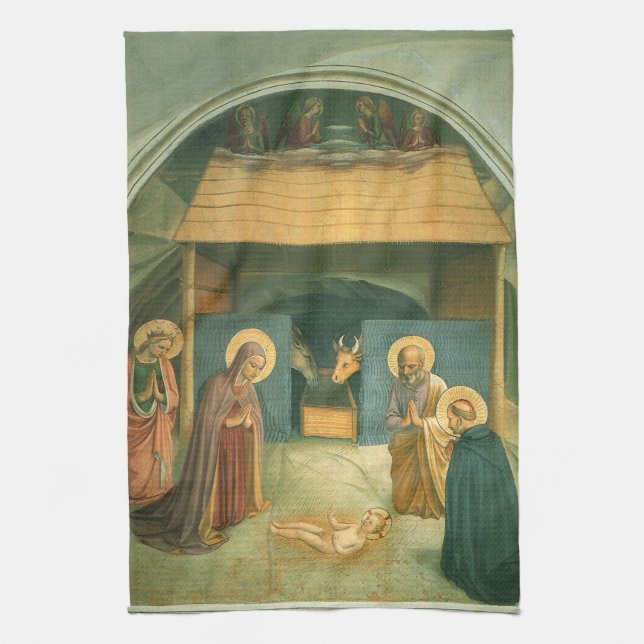 Nativity by Fra Angelico Tea Towel (Vertical)