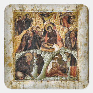 Nativity Byzantine Orthodox Christian Icon Square Sticker