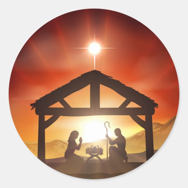 Nativity Christian Christmas Scene Classic Round Sticker (Front)