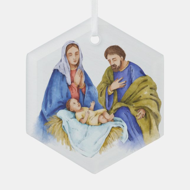 Nativity Christian Jesus Birth  Glass Tree Decoration (Front)