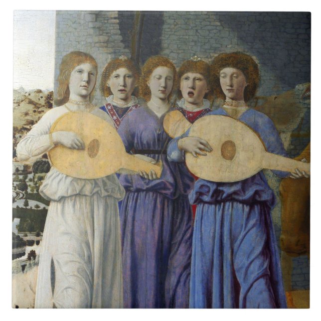 NATIVITY,CHRISTMAS ANGELS by PIERO DELLA FRANCESCA Ceramic Tile (Front)