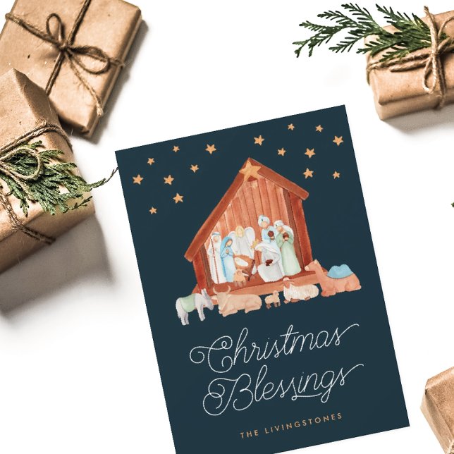 Nativity Christmas Blessings Photo Religious Holid Holiday Card (Creator Uploaded)