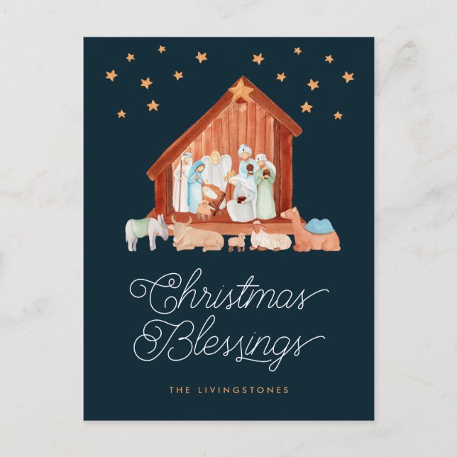 Nativity Christmas Blessings Photo Religious Holiday Postcard (Front)