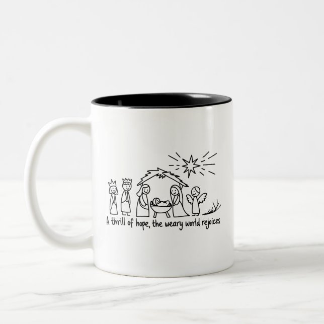 Nativity Christmas Christian Family Matching  Two-Tone Coffee Mug (Left)