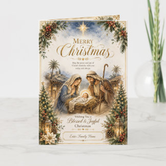 Nativity Christmas Family Name Holiday Card