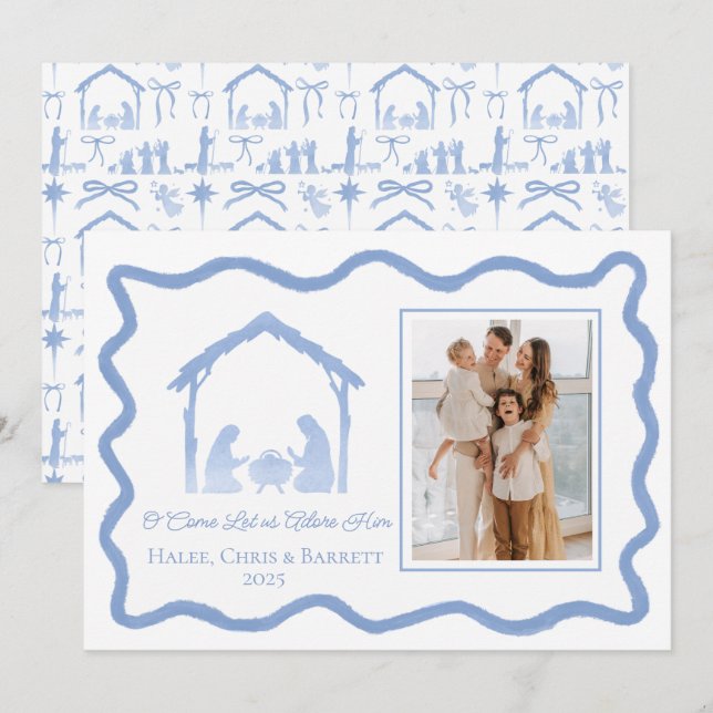 Nativity Christmas Greeting, Holiday Family Photo Card (Front/Back)