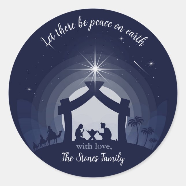Nativity Christmas Holy Family Sillhouette Classic Round Sticker (Front)