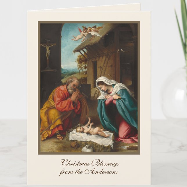 Nativity Christmas Jesus Virgin Mary St Joseph  Holiday Card (Vintage traditional religious Catholic Nativity of Jesus with Mary and Joseph)