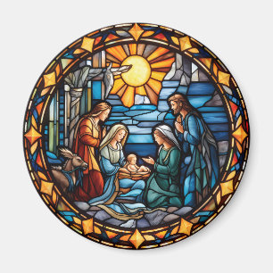 Nativity Christmas Magnet Stained Glass Style