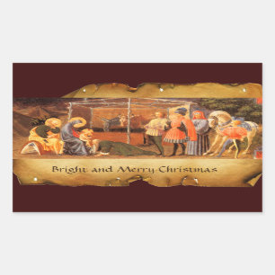 NATIVITY CHRISTMAS PARCHMENT/ ADORATION OF MAGI RECTANGULAR STICKER