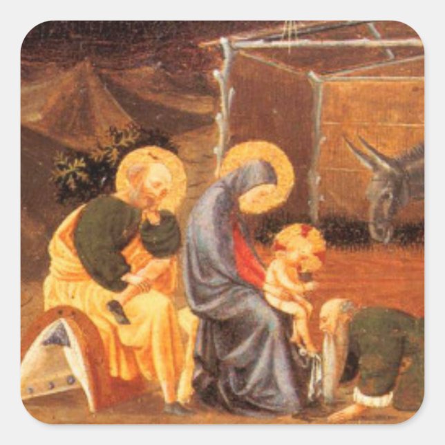 NATIVITY CHRISTMAS PARCHMENT/ ADORATION OF MAGI SQUARE STICKER (Front)