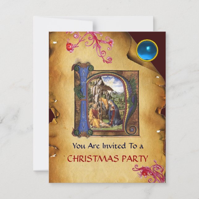 NATIVITY CHRISTMAS PARTY PARCHMENT  Monogram Invitation (Front)
