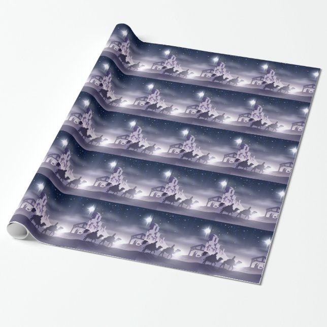 Nativity Christmas Scene Wrapping Paper (Unrolled)