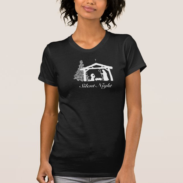 Nativity Christmas Tree Silver Woman's Tee (Front)