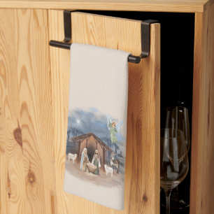 Nativity Christmas Watercolor Jesus Tea Towel