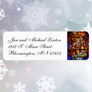 Nativity Colourful Stained Glass Return Address Label