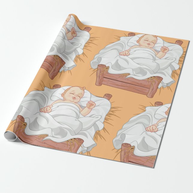 Nativity Crib Baby Wrapping Paper (Unrolled)