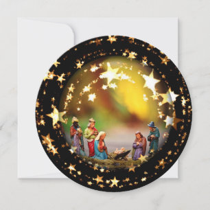 Nativity Crib Virgin Mary Jesus Christmas Stars Holiday Card