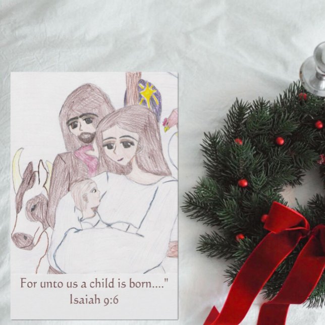 Nativity Drawing in Coloured Pencil Child is Born Holiday Card (Creator Uploaded)