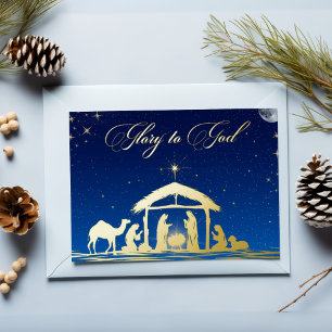 Nativity Glory To God Christmas Christian Foil Holiday Postcard