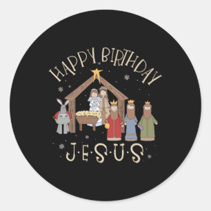 Nativity Happy Birthday Jesus Christmas Nativity C Classic Round Sticker