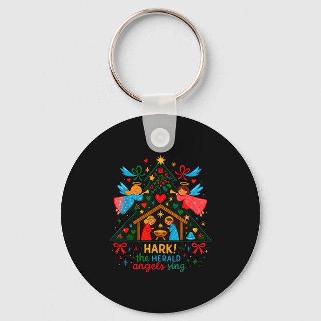 Nativity Hark The Herald Angels Sing Cute Christma Key Ring (Front)